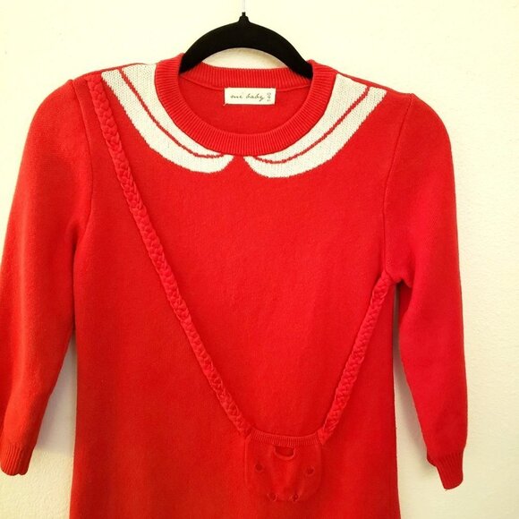 Ami Baby Girls Red and White Knit Sweater Dress Size 8-10 Years EUC - Picture 2 of 10